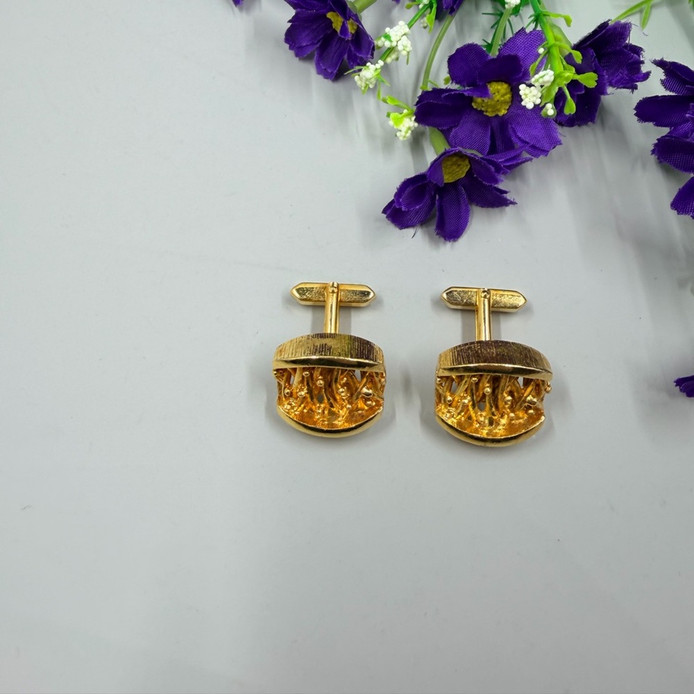 Vintage Gold Plated Cufflinks with Textured Design